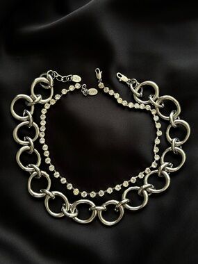 Zara Silver Double-Layer Link and Crystal Necklace